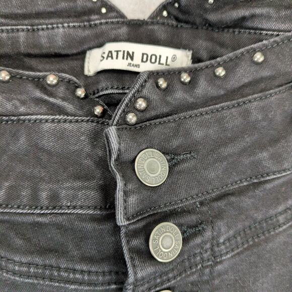 Satin Doll Women's 20 Stretch Black Denim Cropped Jeans, Stud Waist Button Fly - Picture 2 of 6